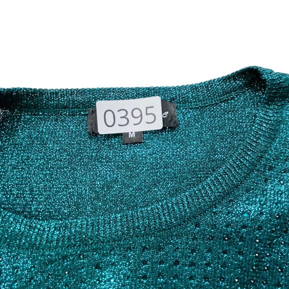 Twelfth Love Teal Metallic Long Sleeve Top Size M - Picture 9 of 10